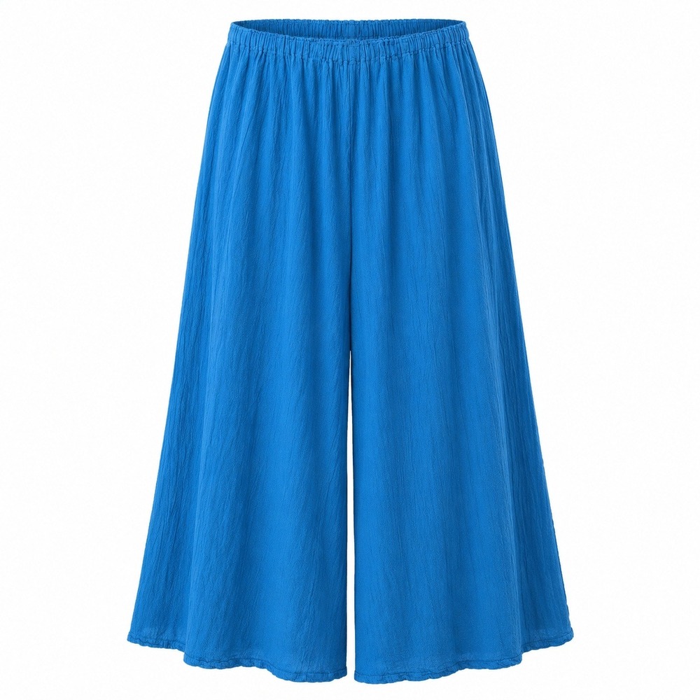 Oh My Gauze! Blue Cotton Wide Leg Split Hem Elastic Waist Gauze Pants Sz 2 L/XL